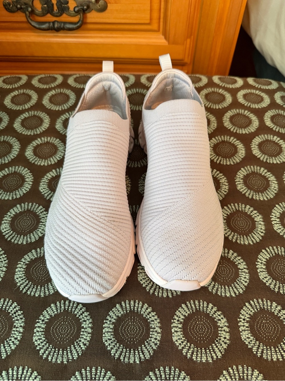 Skechers Slip-On Knit Sneakers in Light Gray